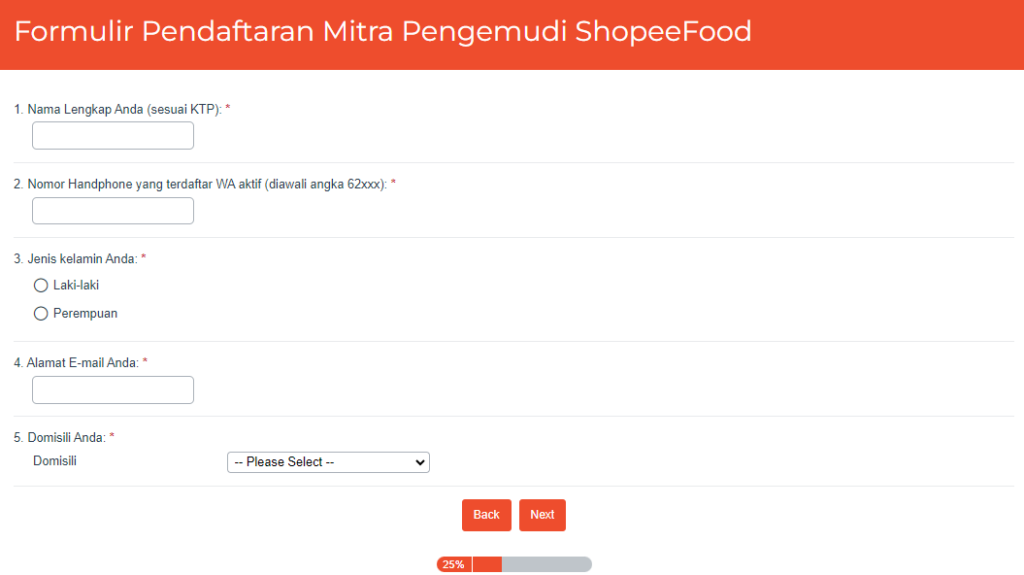 Formulir Pendaftaran Shopee Food Driver